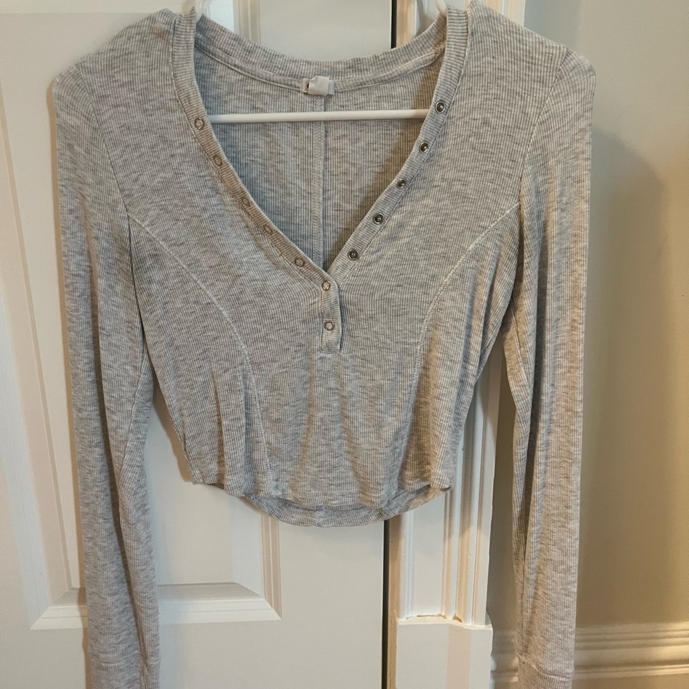 Garage Gray Fitted Crop Polo Top